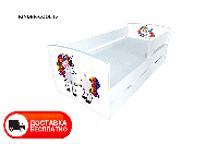 Дитяче ліжко Kinder Cool 15 Єдиноріг із шухлядою та захисним бортиком, спальне місце на ламелях