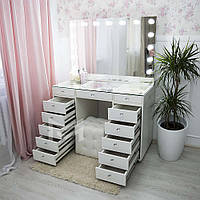 Гримерный столик зі скляною стільницею M622 ДСП Біле ручки крістал, дзеркало без Рами (Markson TM)