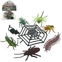 Набор игрушечных насекомых с паутиной 8 шт
