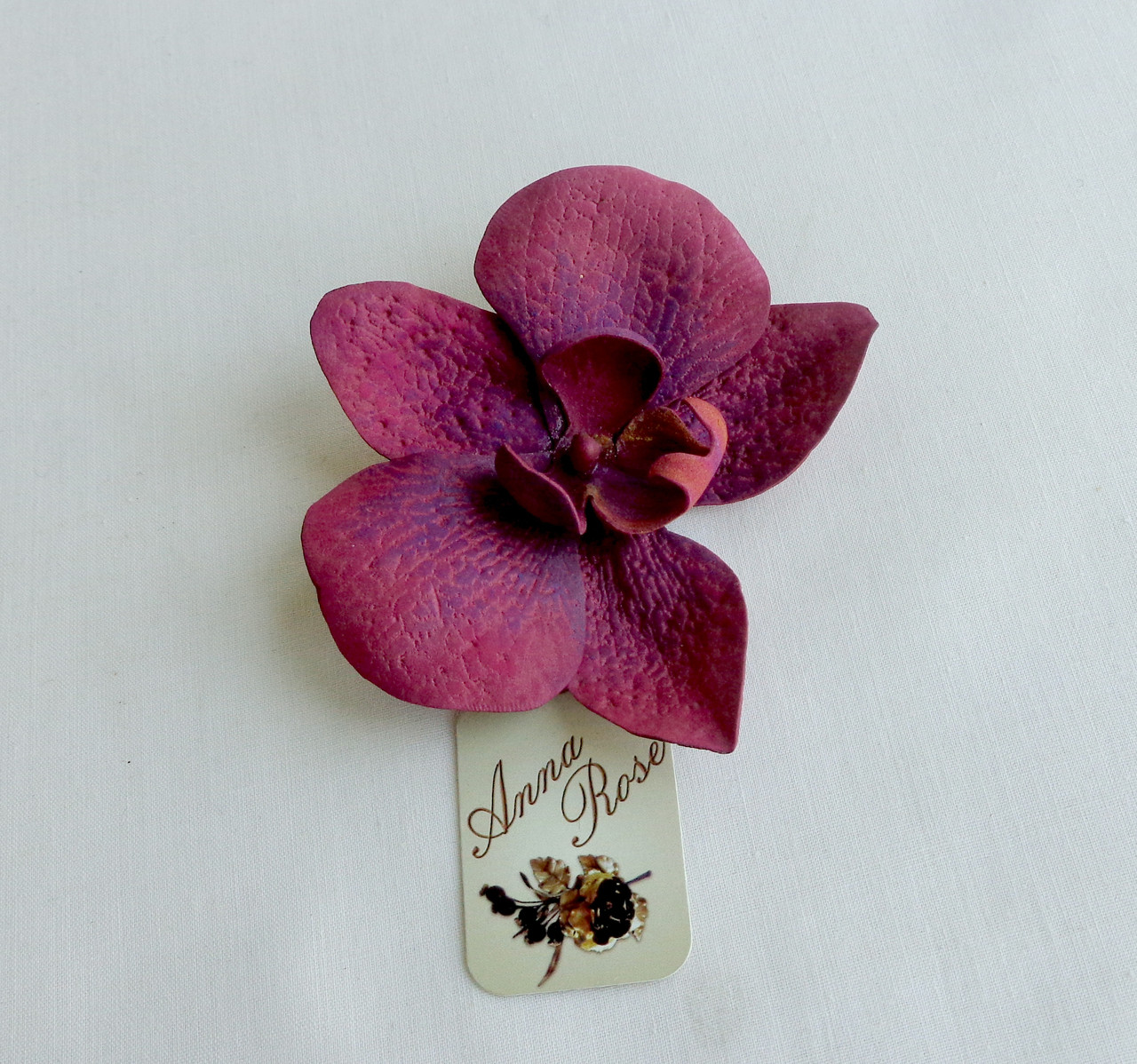 Заколка-брошка з фоамирана ручної роботи "Орхідея"