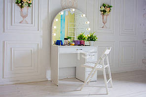 Стіл для макіяжу М627 з напівкруглим дзеркалом та підсвічуванням, ДСП Біле ручки Естет (Markson TM)