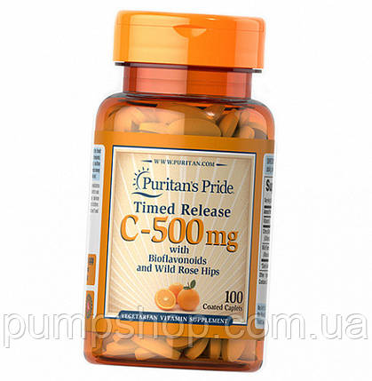 Витамин C и шиповник Puritan's Pride Vitamin C-500 mg with Bioflavonoids & Rose Hips 100 капс., фото 2
