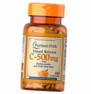 Витамин C и шиповник Puritan's Pride Vitamin C-500 mg with Bioflavonoids & Rose Hips 100 капс.