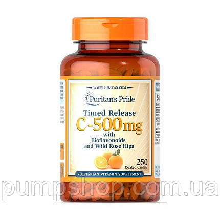 Витамин C и шиповник Puritan's Pride Vitamin C-500 mg with Bioflavonoids & Rose Hips 250 капс., фото 2