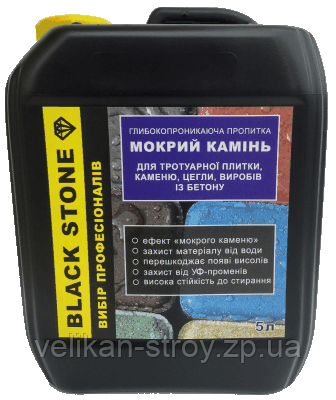 Просочення для тротуарної плитки з ефектом мокрого каменю Black Stone з тонувальним ефектом 5 л.