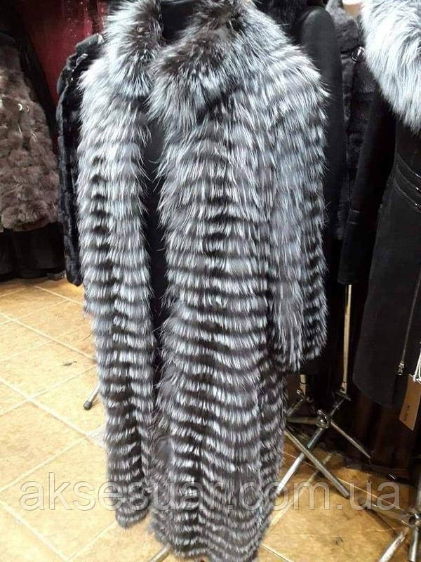 Розкішна шуба пальто з хутра чорнобурки в розпуск 100 см