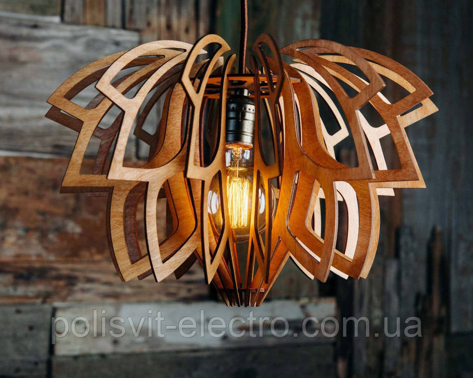 Люстра дерев'яна СОНЦЕ by smartwood  ⁇  Люстра лофт  ⁇  Дизайнерський стельовий світильник
