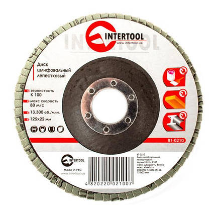 Диск шліфувальний пелюстковий 125х22мм, зерно K100 Intertool BT-0210, фото 2