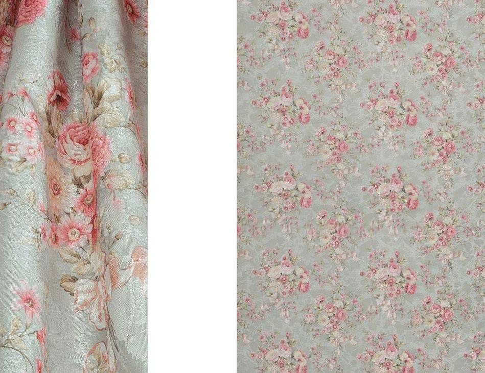 Портьерная ткань для штор Жаккард мятного цвета с цветочным рисунком - фото 1 - id-p1206351762