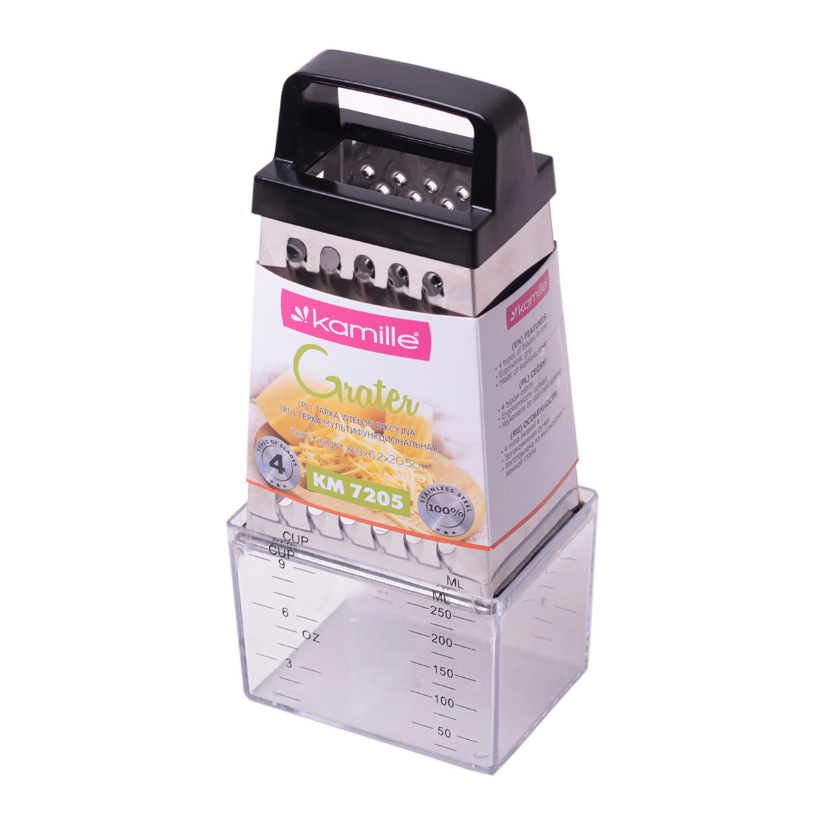 Терка Kamille з нержавіючої сталі (4 типу лез) з контейнером KM-7205, фото 1