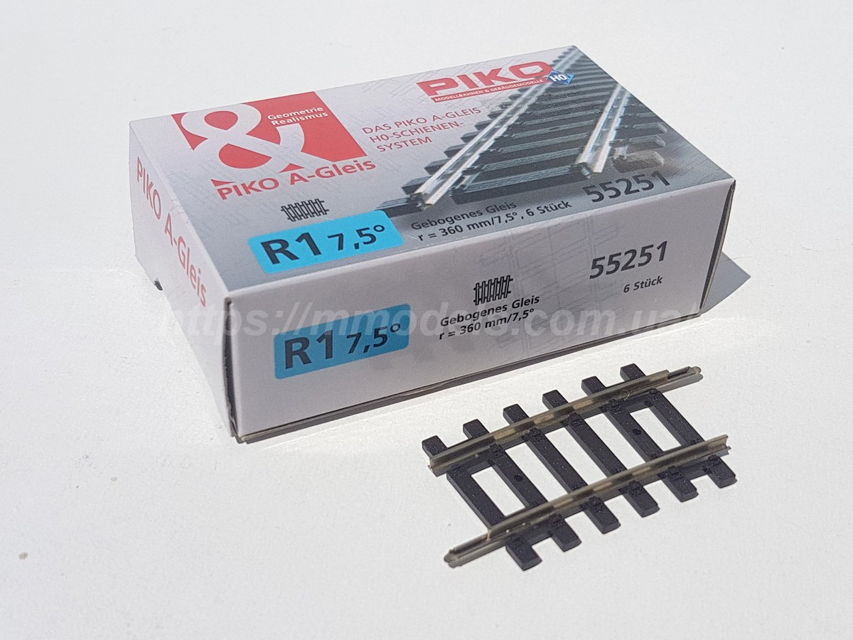 PIKO A-Gleis 55251 Рельсовий матеріал радіусний рейка R1/7,5°, масштабу 1:87