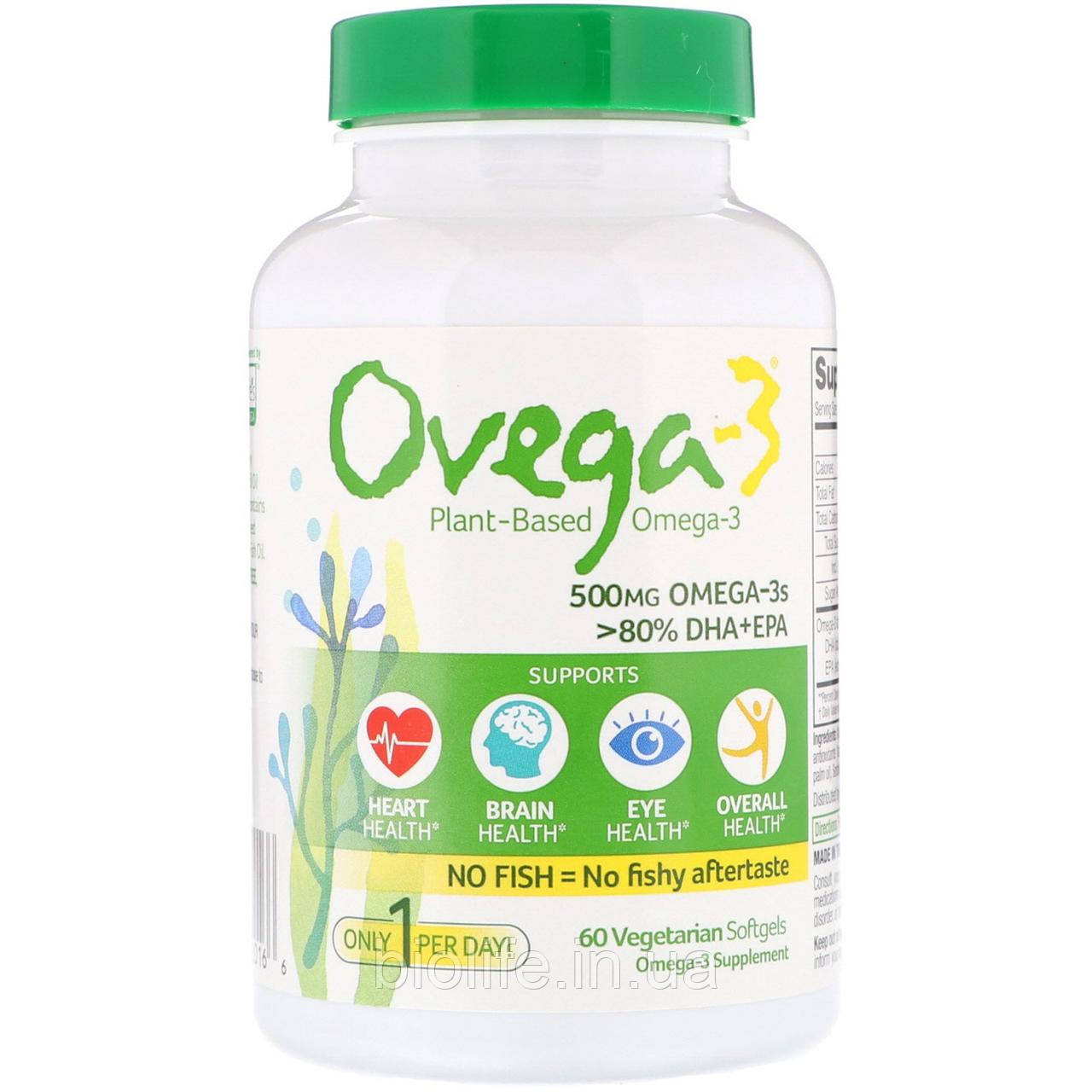 Ovega-3, Веганские Омега-3 Кислоты, ДГК + ЭПК, 500 Мг, 60 ...