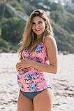 Жіночий модний купальник для вагітних, рожевий с квітами, фото 5