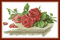 Набор для вышивки крестом с печатью на ткани Розы на столе H814NKF 14ст