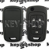 Чехол (черный, силиконовый) для выкидного ключа Chevrolet Volt (Шевролет Вольт) 4+1 кнопки