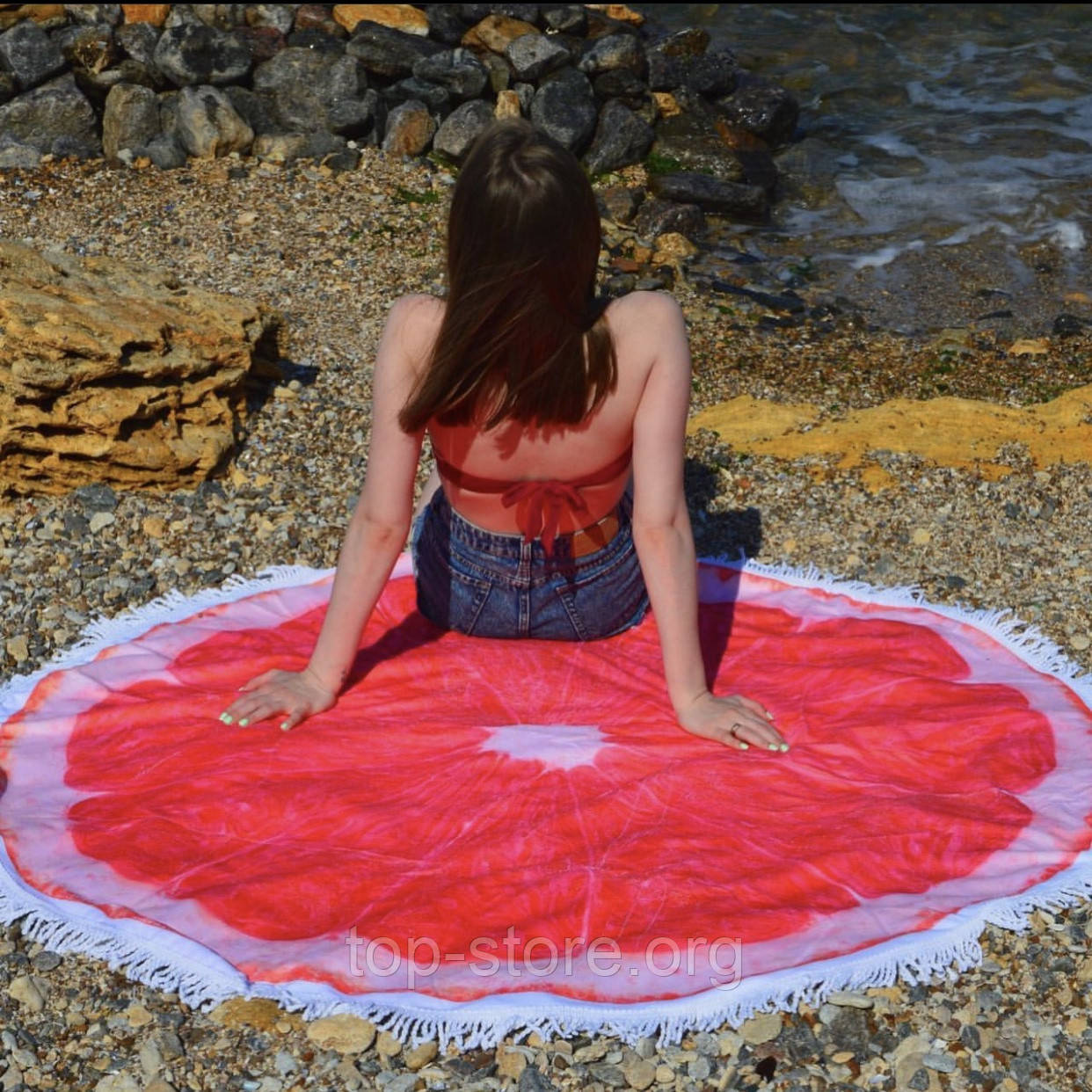 Пляжний килимок круглий. Сицилійський Апельсин. Розмір 150*150 см.