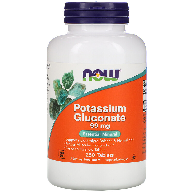 Глюконат калію NOW Foods "Potassium Gluconate" 99 мг (250 таблеток), фото 1