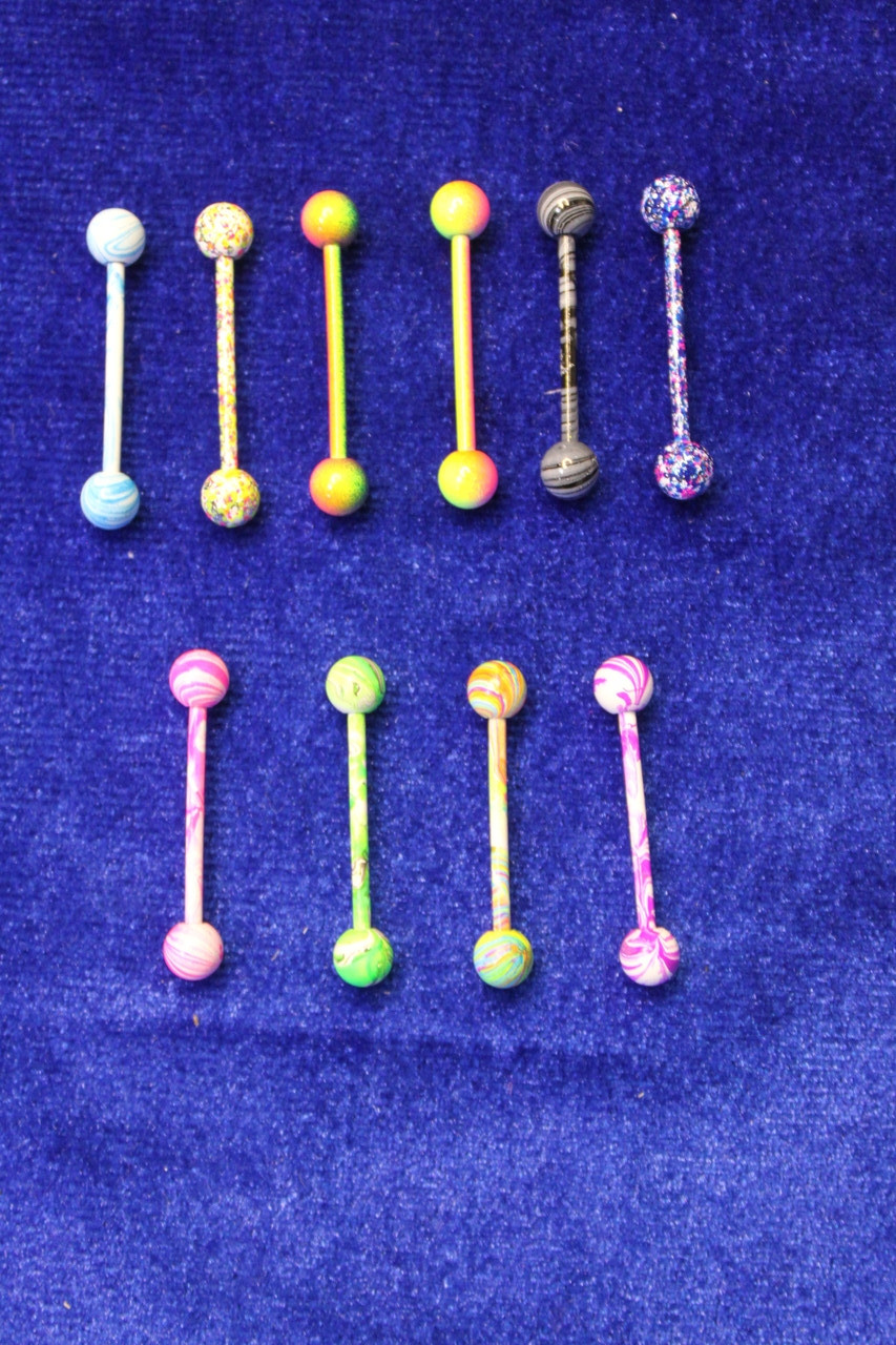 Сережка штанга різнобарвна медична сталь для пірсингу язика 1 шт 27 мм, фото 1
