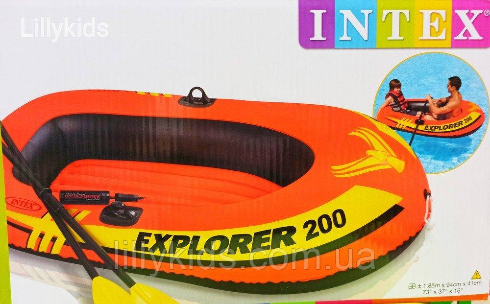 Двомісна Intex надувний човен 58331 , пластикові весла , ручний насос в наборі. Човен Інтекс