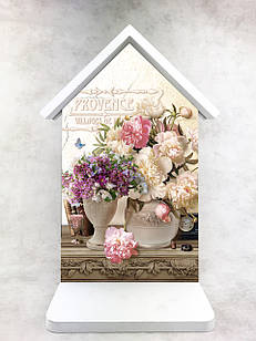 Дерев'яна декоративна ключниця-хатка  Букет піон 17х32 см пркх055г Тур-Колекшн