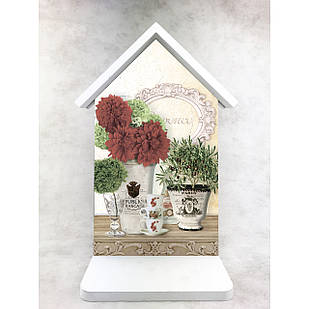 Дерев'яна декоративна ключниця-хатка  Букет жоржин 17х32 см пркх015г Тур-Колекшн