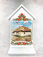 Декоративная деревянная ключница-хатка "Україна" - "Хата з вишневим цвітом"