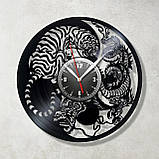 Інь Янь Янь годинник Дракон годинник Годинник із тигром Філософський годинник Годинник чорний Символ інь янь Тихий механізм 300 мм, фото 2