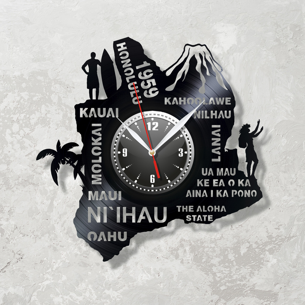Гаваї острів Алоха Годинники Гаваї Гавайські острови Туризм Годинник для туриста Подорож Декор стіни Годинник вініл, фото 1