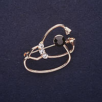 Брошка Стетоскоп стрази колір чорний білий 37х26мм золотистий метал купити біжутерію дешево оптом в інтернеті