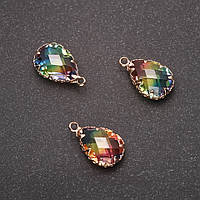 Підвіска "Крапля" Райдужний колір, золотиста оправа 10х17мм купити біжутерію оптом в інтернеті