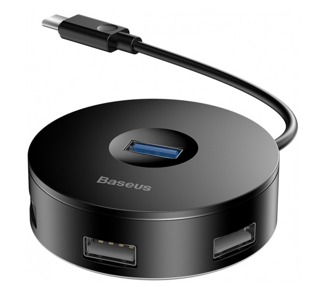 USB Хаб Baseus Round Box 5в1 USB 3.0/ USB 2.0 x 3/ Micro USB Чорний (CAHUB-G01)
