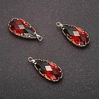 Підвіска "Крапля" Зелено-червоний колір, золотиста оправа 10х24мм купити біжутерію оптом в інтернеті