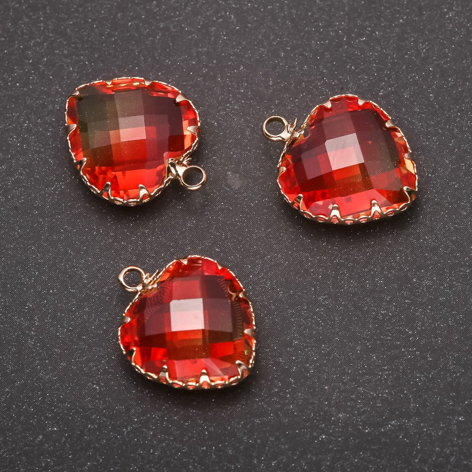 Підвіска "Серце" Помаранчево-жовтий колір, золотиста оправа 16х20мм купити біжутерію оптом в інтернеті