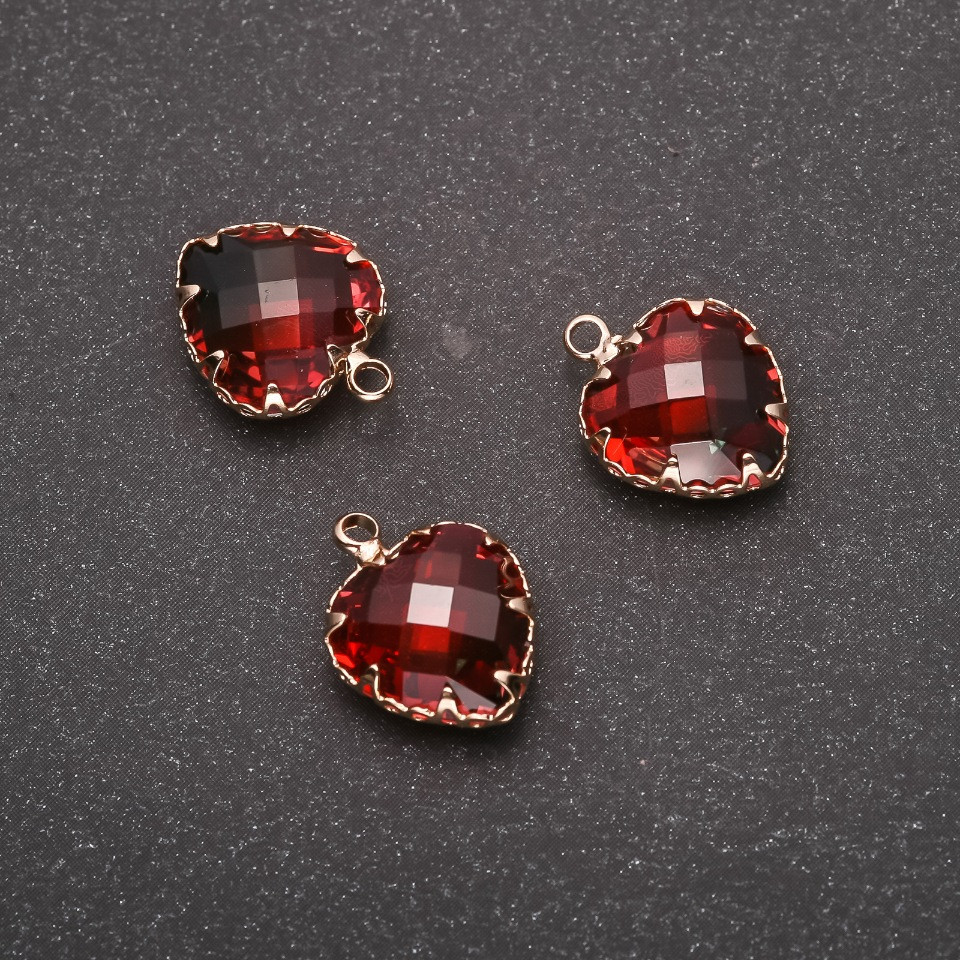 Підвіска "Серце" Червоно-зелений колір, золотиста оправа 12х15мм купити біжутерію гуртом