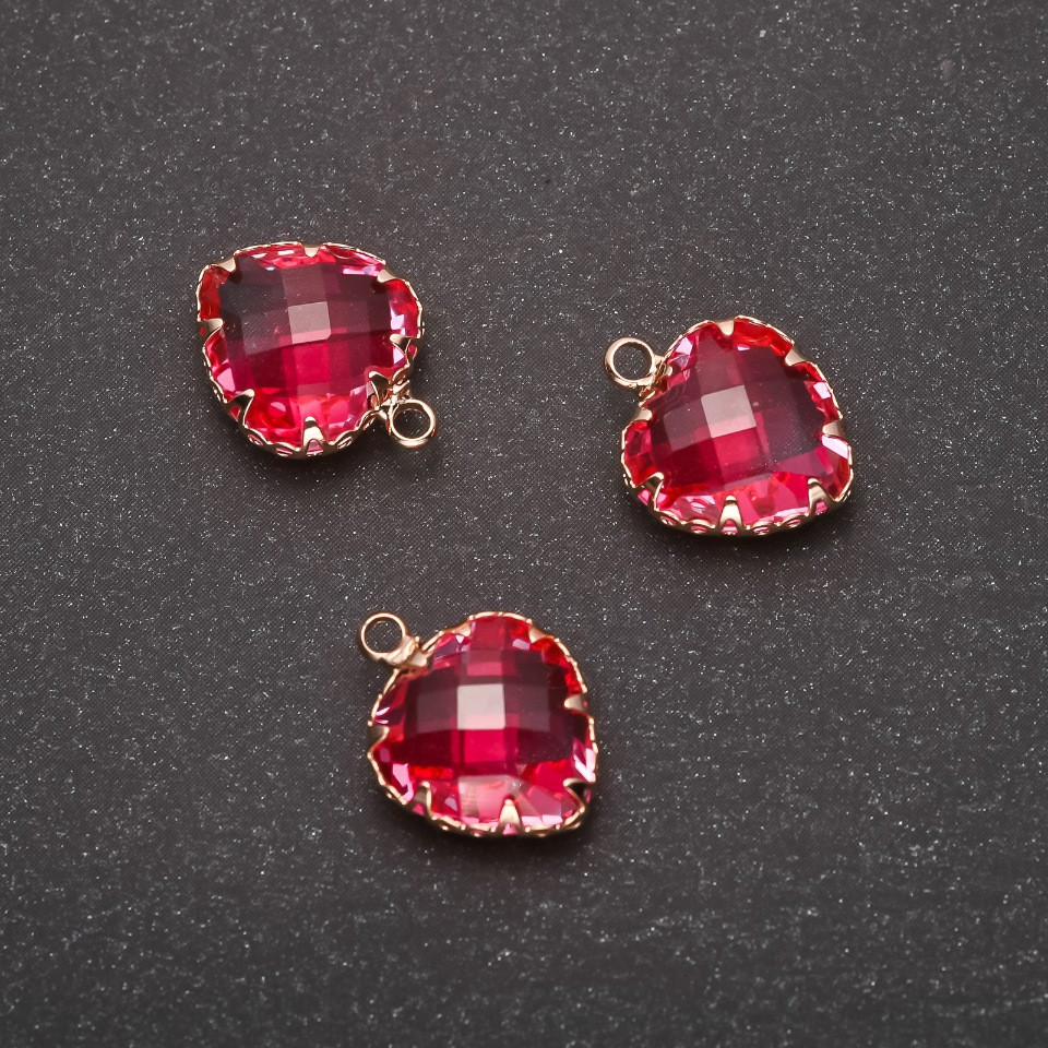 Підвіска "Серце" Рожевий колір, золотиста оправа 12х15мм купити біжутерію оптом в інтернеті