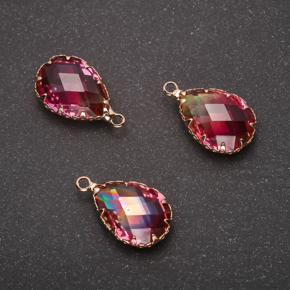 Підвіска "Крапля" Жовто-малиновий колір, золотиста оправа 13х21мм купити біжутерію дешево оптом в інтернеті