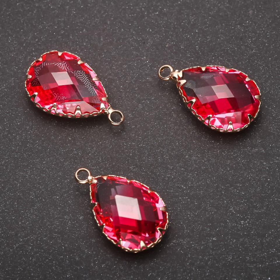 Підвіска "Крапля" Рожевий колір, золотиста оправа 13х21мм купити біжутерію дешево оптом в інтернеті