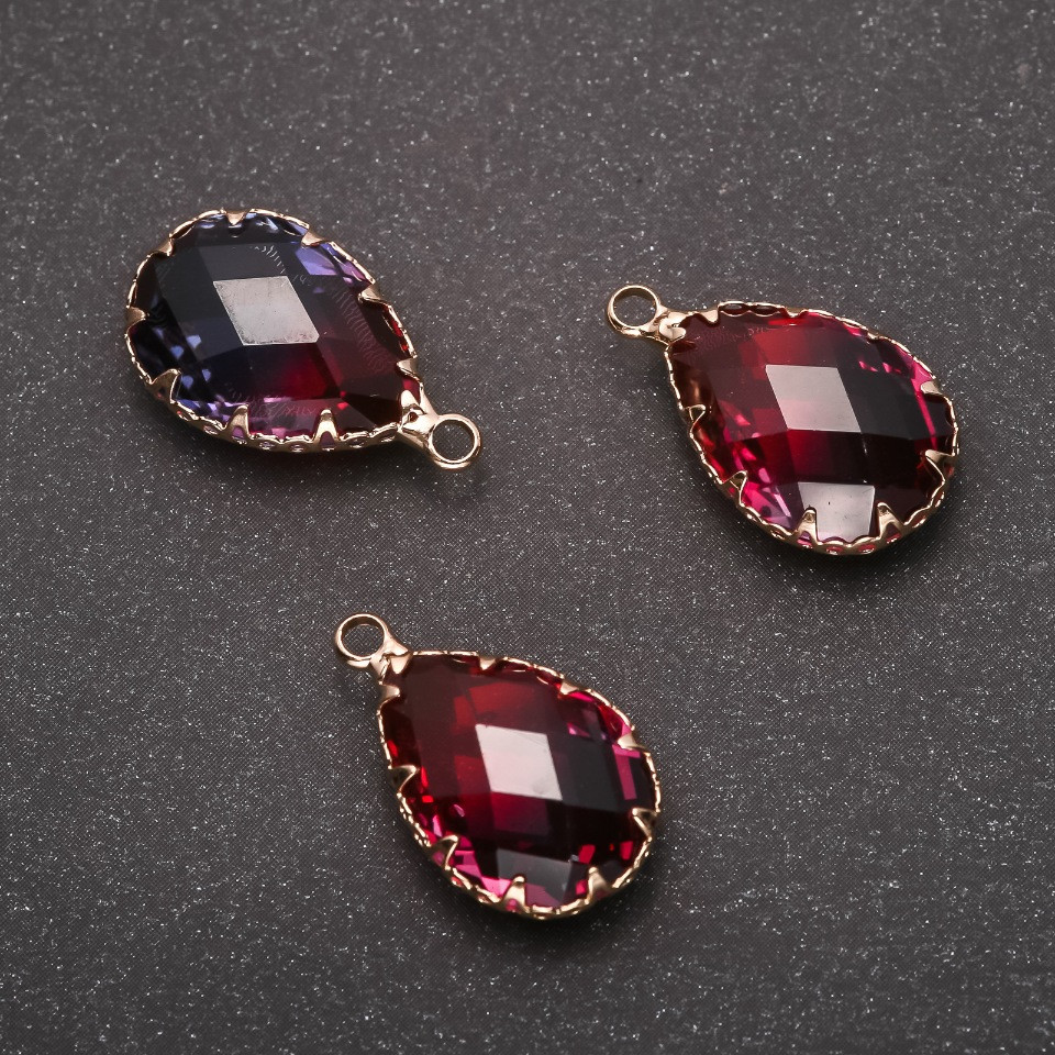 Підвіска "Крапля" Малиново-синій колір, золотиста оправа 13х21мм купити біжутерію оптом в інтернеті