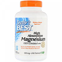 Doctors Best, магний хелат (240 таб. х 100 мг), magnesium, магній