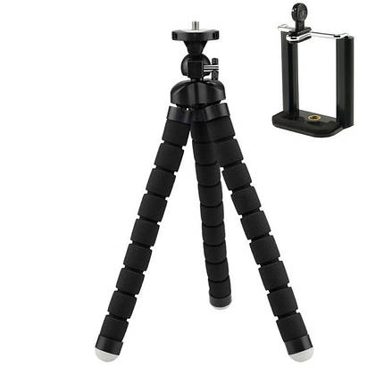 Штатив настільний гнучкий, трипод + тримач для телефона Alitek Flexible Sponge Long Black, фото 1