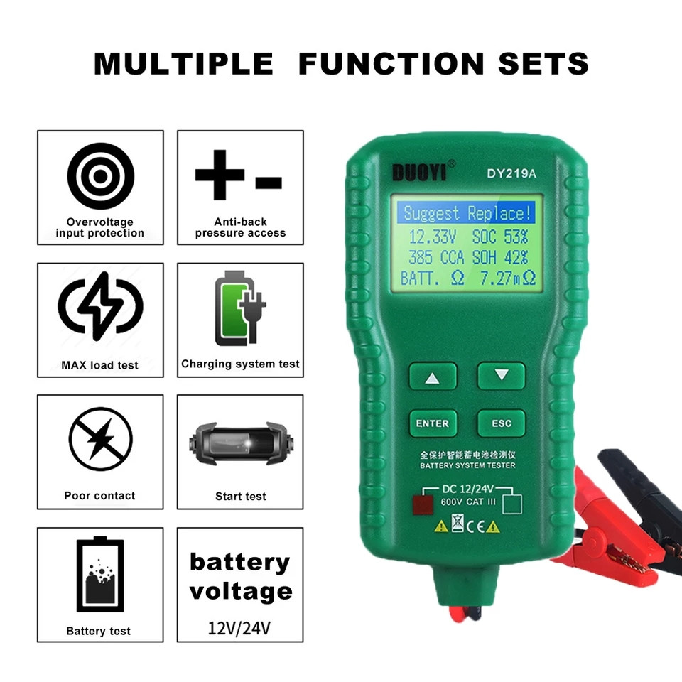 Тестер автомобільних акумуляторів DUOYI DY219A 12V 24V Car Battery Tester аналізатор акб