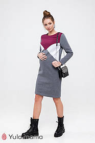Тепла сукня для вагітних та годуючих з трикотажу з начосом з потаємною блискавкою Denise Warm S Юла Мама Сірий
