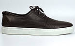 Взуття великих розмірів чоловіча літні кросівки коричневі шкіряні кеди перфорація Rosso Avangard Brown&White, фото 4