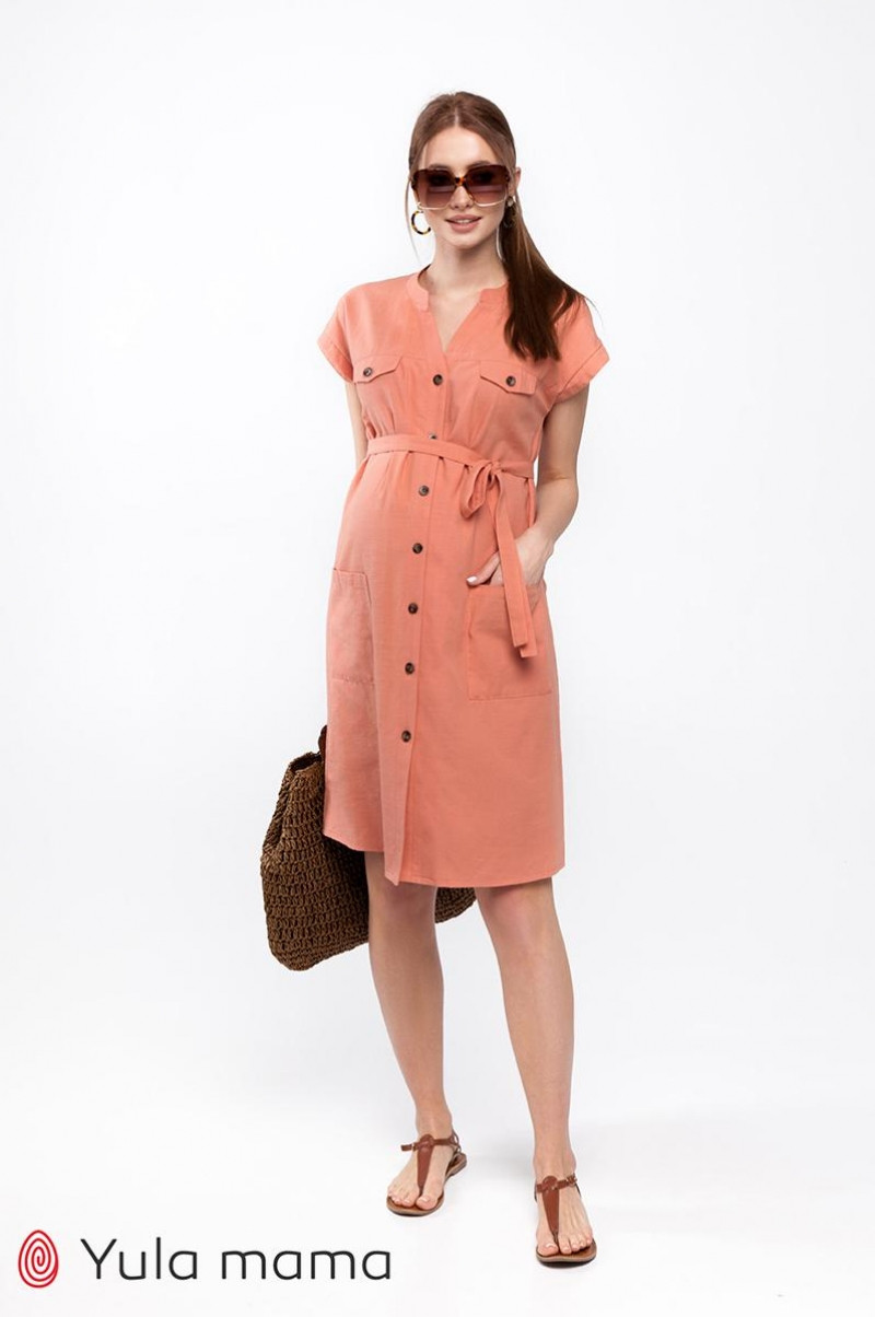 Сукня - сорочка для вагітних та годуючих у сафарі-стилі Ivy XS Юла Мама Помаранчевий DR-20.021, фото 1