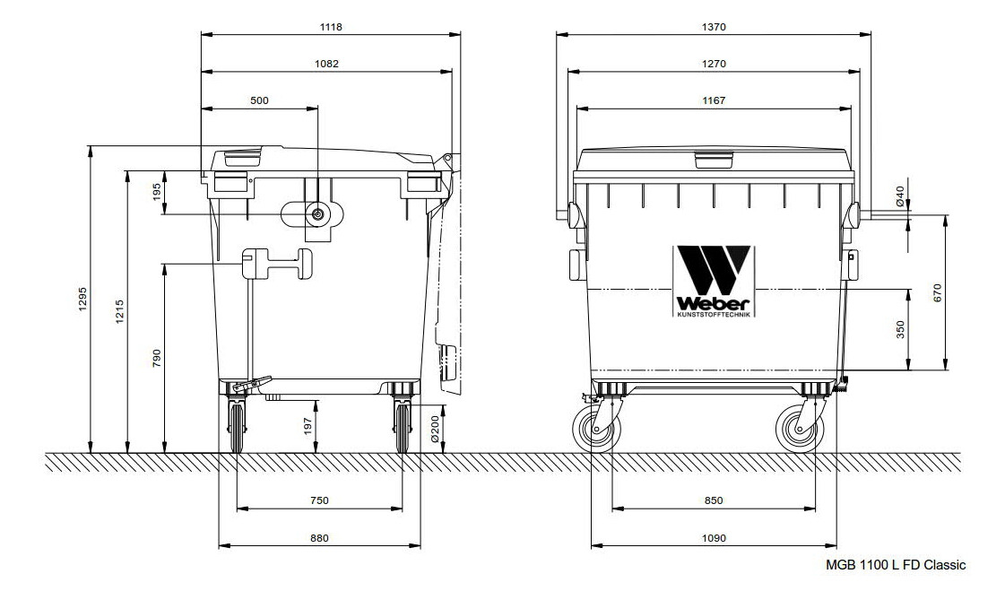 Мусорный контейнер (бак) 1100 лит Weber Германия - фото 10 - id-p1200620344