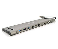 Хаб-конвертор док-станция VEGGIEG TC10 Type-C - 3xUSB 3.0/Type-C/HDMI/VGA/Ethernet