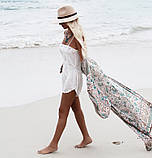 Розмір 52 (2XL). Пляжна жіноча накидка, коричнево-зелене парео для пляжу, жіночий шифоновий халат, фото 4