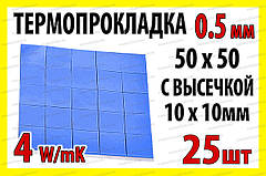 Термопрокладка 3K410-V14 0.5мм висікання 10x10 25шт синя 4W термоінтерфейс для ноутбука