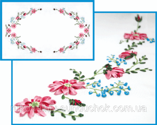 Набір для вишивання стрічками Чарівна Мить Л-010 Хризантеми з незабудками, фото 1