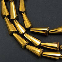 Бусини з кришталю, форма конус, колір золото, розмір 8х16 мм (48 шт.)
